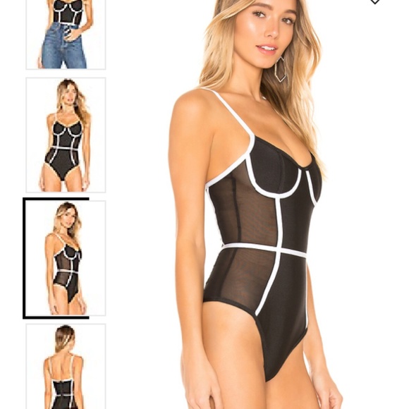 Superdown Harlow Bandage Mesh Bodysuit from revolve black white contrast - Picture 4 of 5